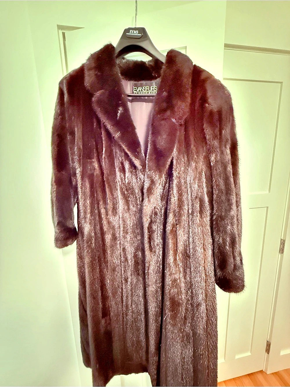 Evans Furs Long Faux Fur Coat in Brown Like New